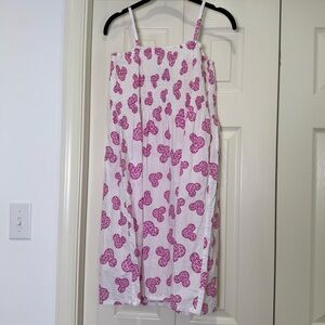 Disney Parks Minnie Mouse Print Mickey Pink White Smocked Sun Dress 100% Cotton